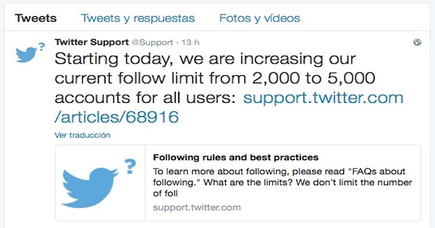 Twitter aumenta el número de usuarios a los que se puede seguir